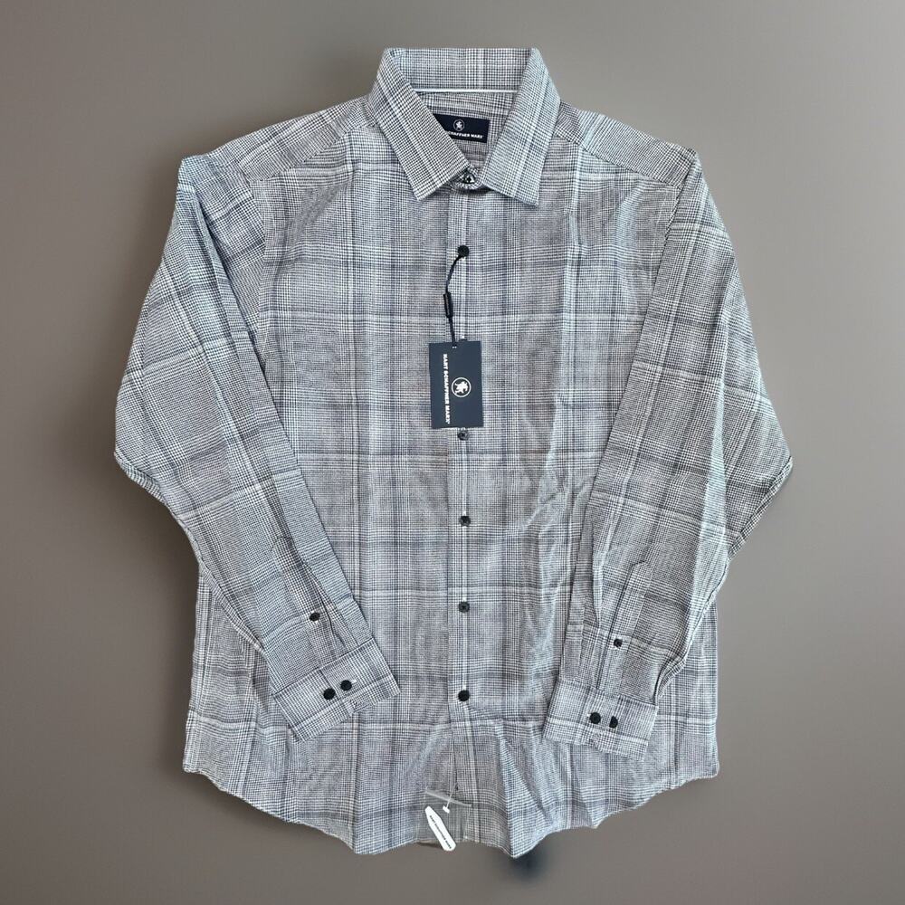Hart Schaffner Marx Gray Plaid Dress Shirt NWT Long Sleeve Classic Fit L